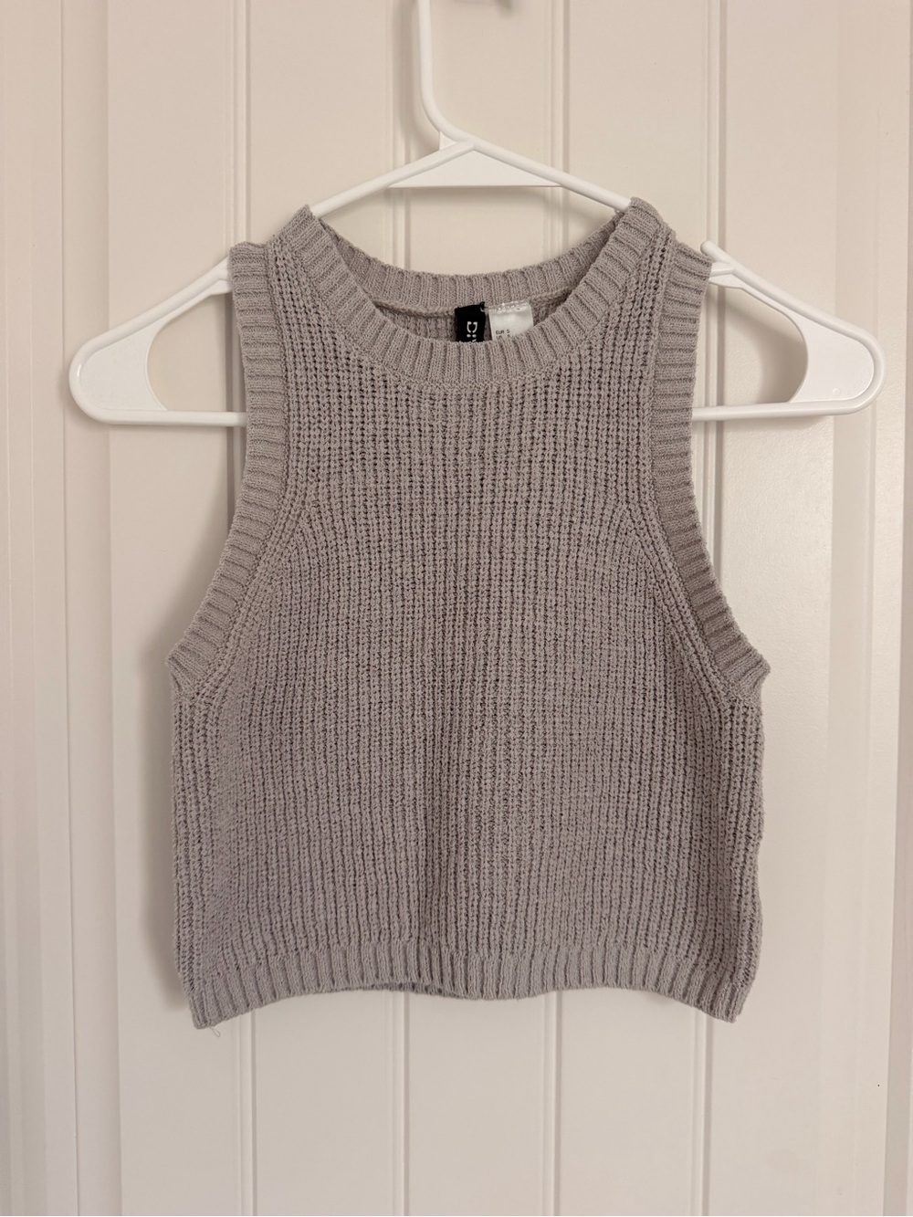 Divided Light Gray Ribbed Knit Cropped Tank